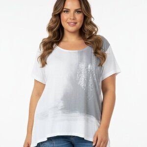 Chic & Shimmery! Calvin Klein White Gray Ombre Sequin Top 2X Short Sleeve